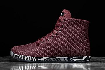 Dark / Red Nobull High-Top Cabernet Zebra Women's Trainers | CA C2056T